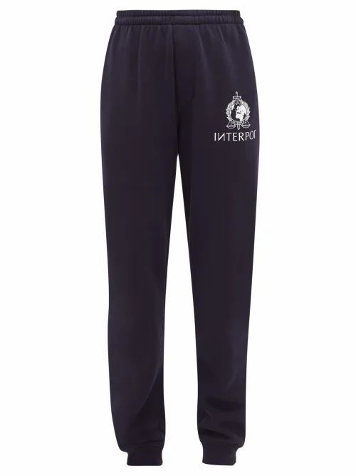 Vetements - Interpol-print Cotton-blend Jersey Track Pants - Womens - Navy