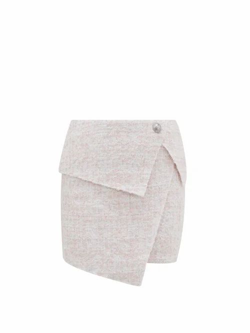 Balmain - Asymmetric Bouclé-tweed Wrap Skirt - Womens - Pink White