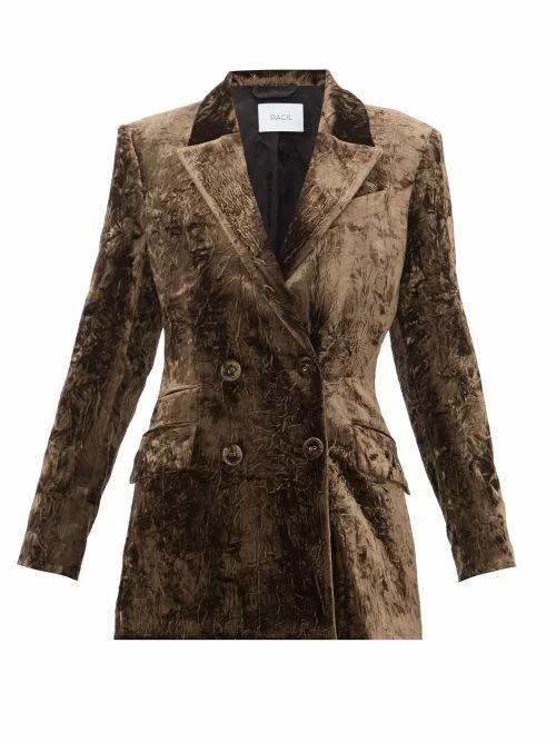 Racil - Archie Double-breasted Crushed-velvet Jacket - Womens - Brown