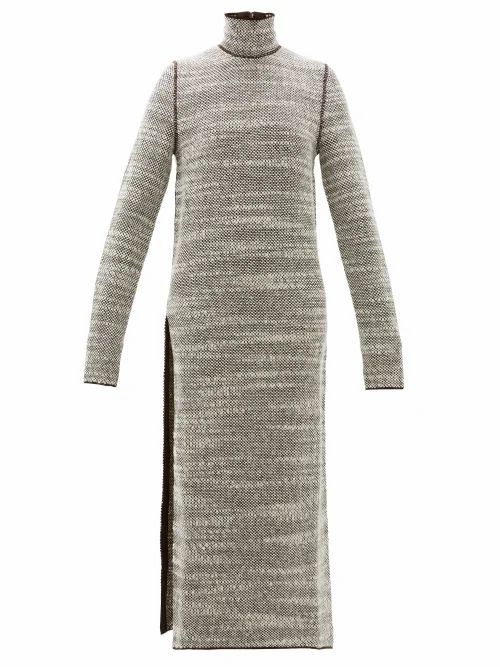 Jil Sander - Slit-skirt Woven-wool Dress - Womens - Brown Multi