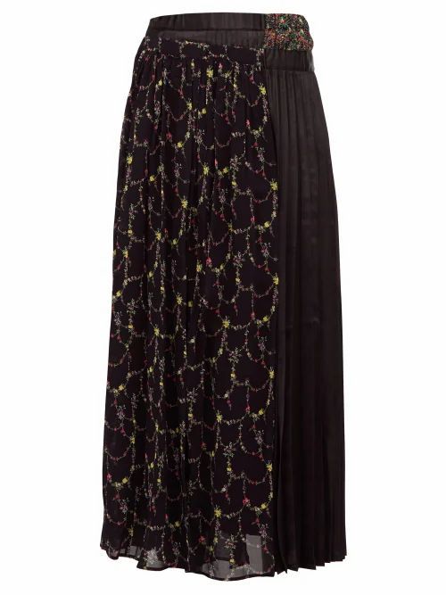 Junya Watanabe - Layered Floral-print Crepe And Satin Skirt - Womens - Black Multi