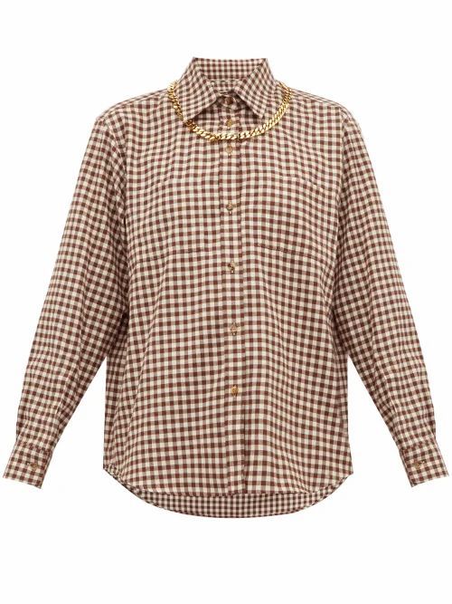 Burberry - Chain-trim Gingham Cotton-flannel Shirt - Womens - Brown Print
