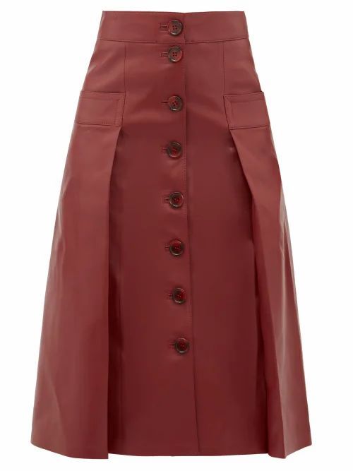 Dodo Bar Or - Galina Button-through Leather Skirt - Womens - Burgundy