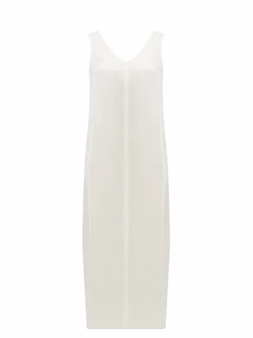 Raey - High V-neck Silk Midi Dress - Womens - Ivory