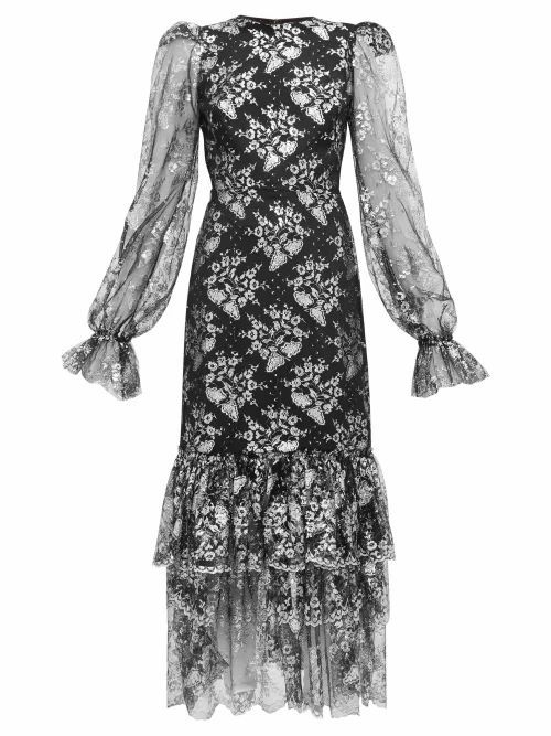 The Vampire's Wife - The Lace Night Bird Layered-skirt Silk Dress - Womens - Black Silver