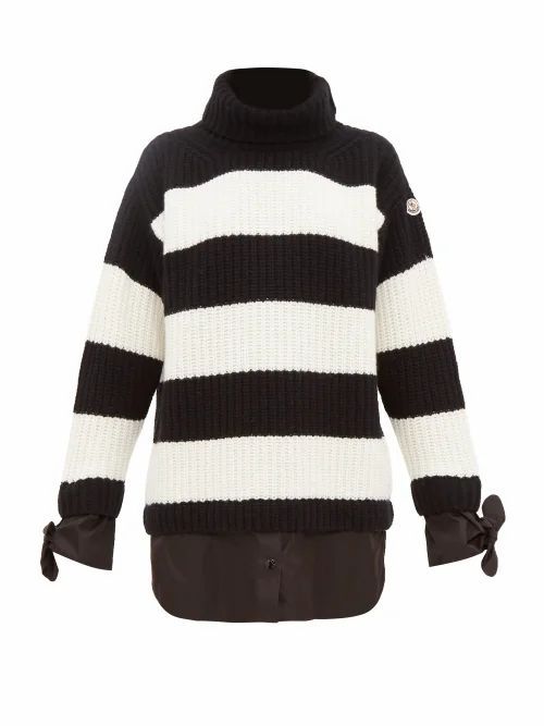 Moncler - Layered-effect Roll-neck Virgin-wool Sweater - Womens - Black White