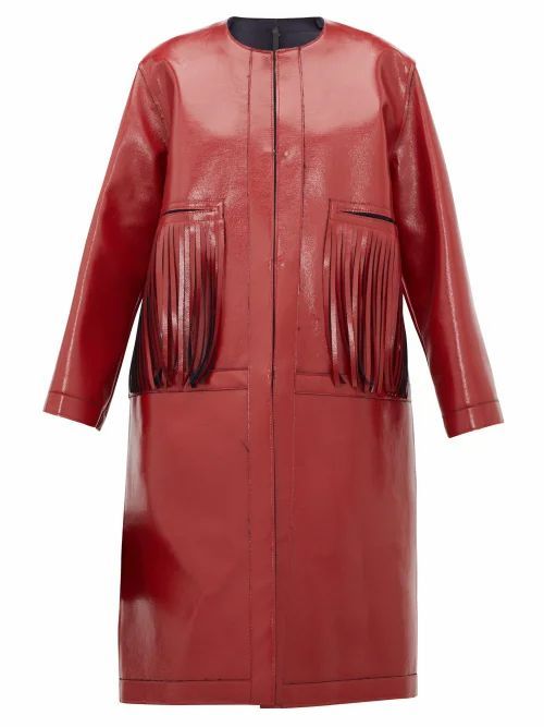Sara Lanzi - Fringed Coated Wool-blend Coat - Womens - Red