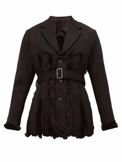 Noir Kei Ninomiya - Slit Faux Fur-lined Wool-gabardine Blazer - Womens - Black