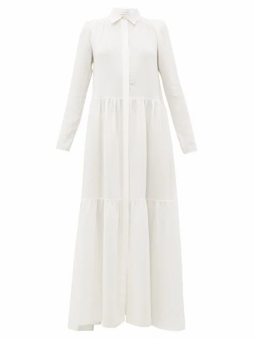 Ryan Roche - Tiered Silk Maxi Shirtdress - Womens - White