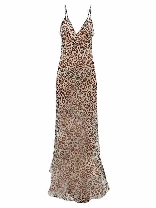 Raey - Dip-hem Leopard-print Sheer Silk Slip Dress - Womens - Brown Multi