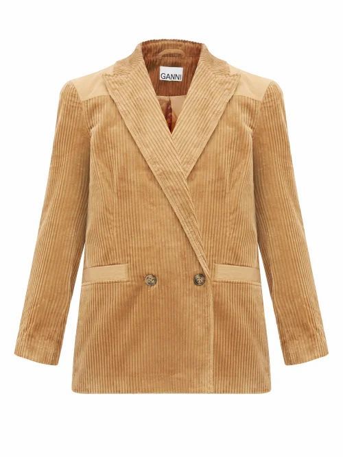 Ganni - Double-breasted Cotton-corduroy Blazer - Womens - Camel