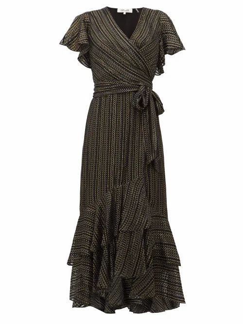 Diane Von Furstenberg - Donnie Metallic Silk Blend-georgette Midi Dress - Womens - Black Gold