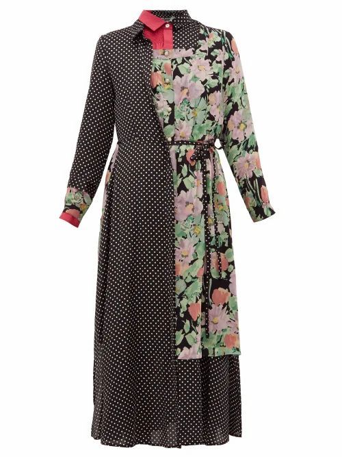 Junya Watanabe - Ester Polka-dot And Floral-print Patchwork Dress - Womens - Black Multi