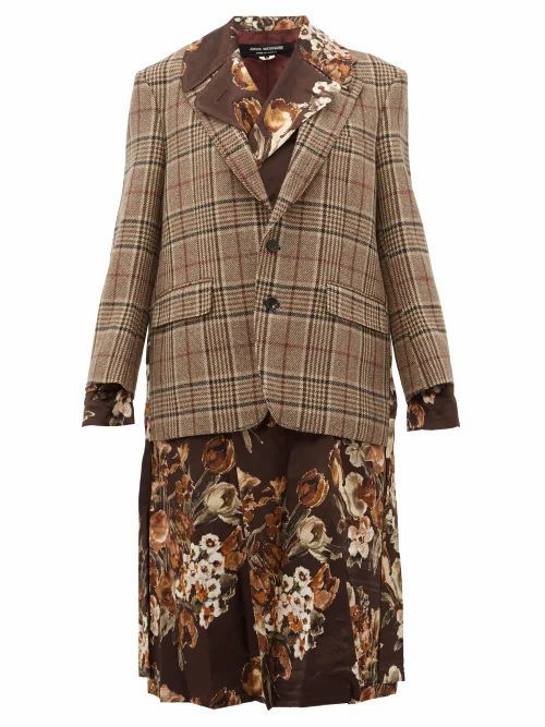 Junya Watanabe - Checked And Floral-print Layered Jacket - Womens - Brown Multi