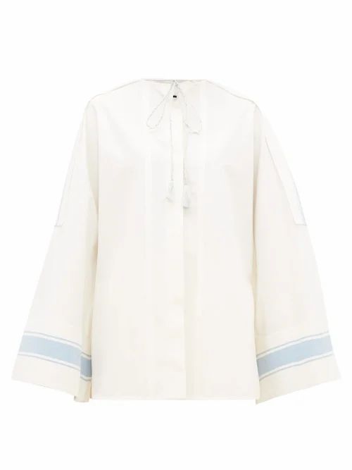 Jil Sander - Tie-neck Cotton Wide-sleeve Shirt - Womens - White Multi
