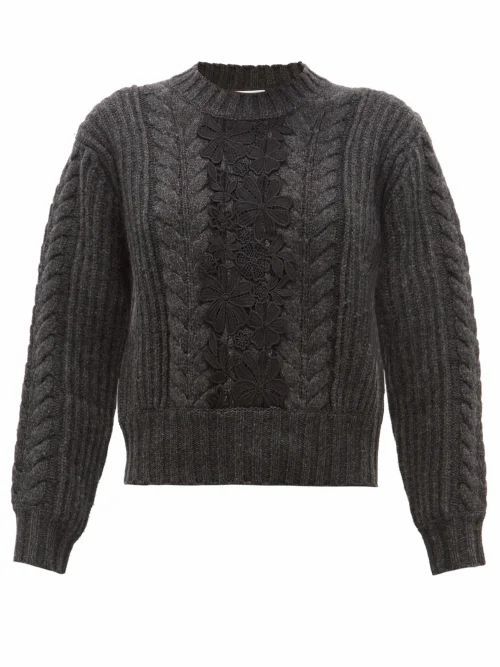 See By Chloé - Floral Lace Insert Wool-blend Sweater - Womens - Dark Grey