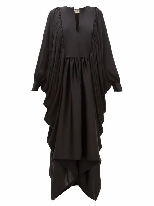 Maison Rabih Kayrouz - Asymmetric Charmeuse Maxi Dress - Womens - Black