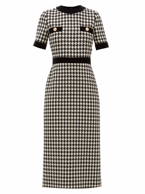 Gucci - Houndstooth Wool-blend Dress - Womens - Black White