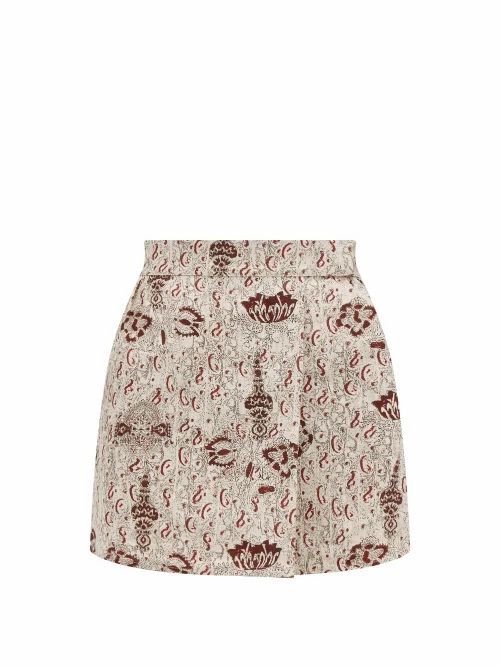 Sir - Stella-print Linen Mini Skirt - Womens - Beige