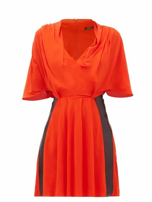 Atlein - Draped V-neck Jersey Mini Dress - Womens - Orange Multi