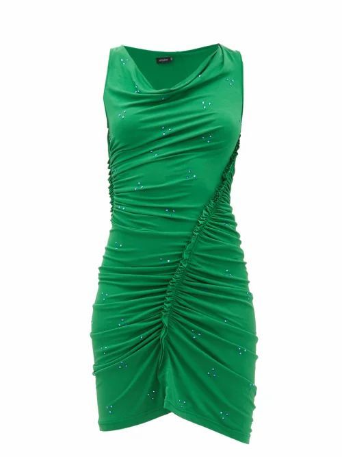 Atlein - Ruched Crystal-embellished Crepe Dress - Womens - Green