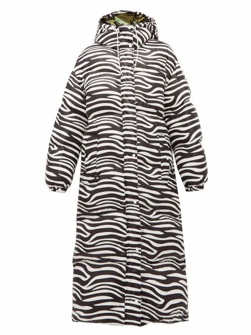 8 Moncler Richard Quinn - Zebra-print Down-filled Hooded Coat - Womens - Black White