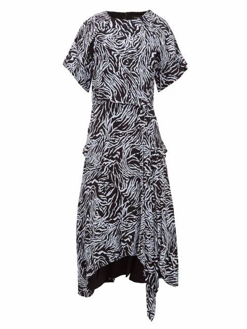 Proenza Schouler - Asymmetric Zebra-print Crepe Dress - Womens - Blue Multi