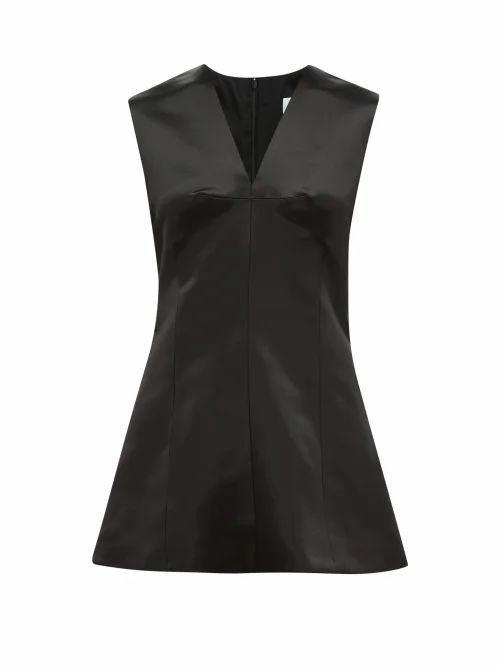 Marina Moscone - V-neck Wool-blend Satin Top - Womens - Black