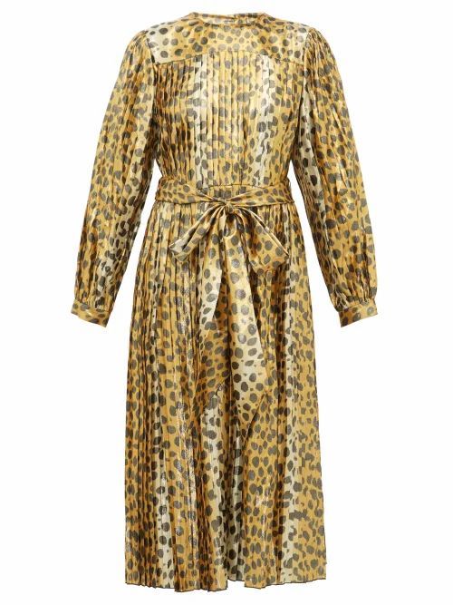 Marc Jacobs Runway - Pleated Leopard-print Silk-blend Lamé Midi Dress - Womens - Leopard