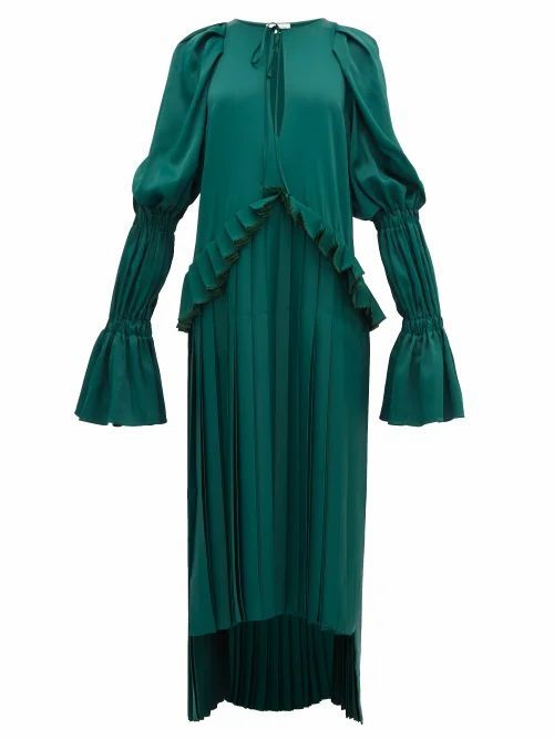 Khaite - Cara Pleated Stepped-hem Satin Dress - Womens - Green