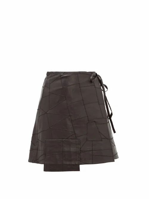 Ganni - Patchwork Leather Wrap Skirt - Womens - Black