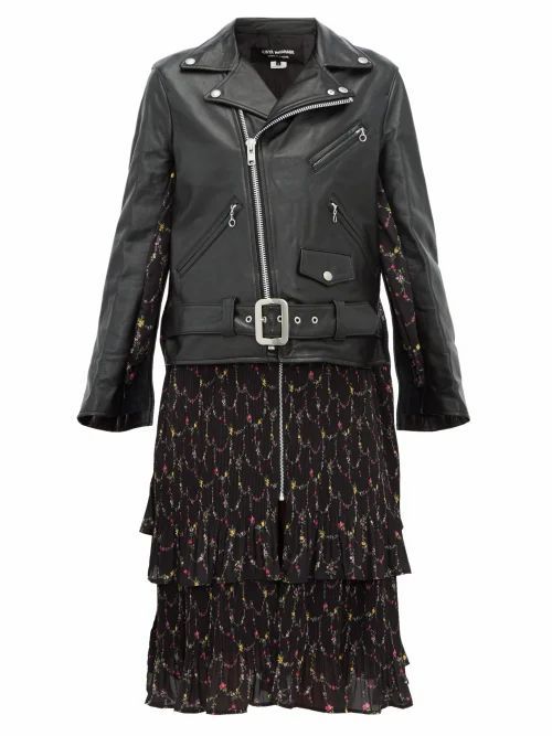 Junya Watanabe - Dress-panel Leather Biker Jacket - Womens - Black Multi