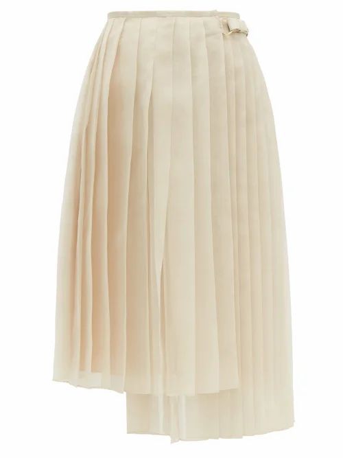 Fendi - Buckled Asymmetric Pleated Silk-organza Skirt - Womens - Beige