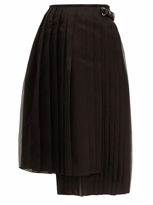 Fendi - Pleated Silk-organza Midi Skirt - Womens - Black