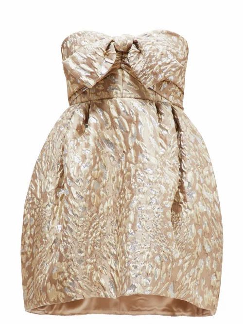Metallic Leopard-jacquard Mini Dress - Womens - Beige Multi