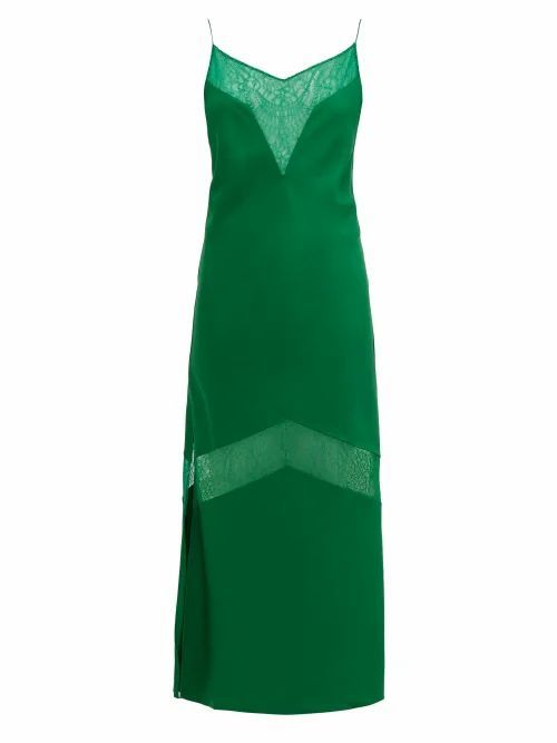 Marina Moscone - Lace-panelled Wool-blend Satin Slip Dress - Womens - Green