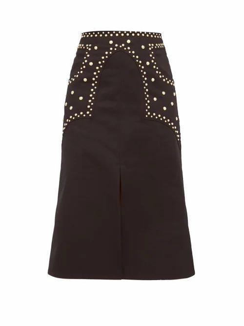 Françoise - Studded Cotton-twill A-line Skirt - Womens - Black
