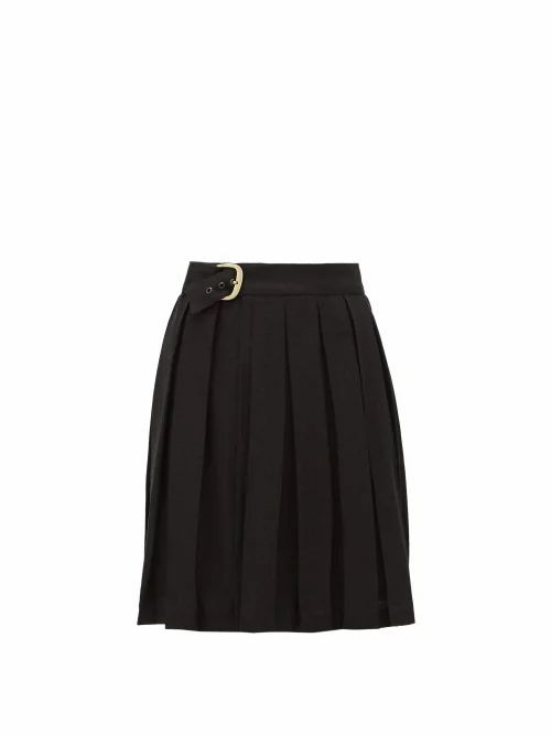 Art School - Belted Pleated-linen Skirt - Womens - Black