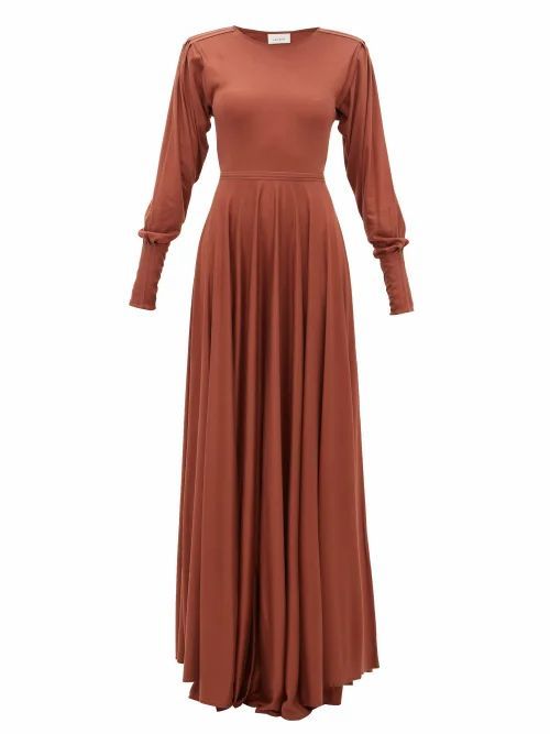 Lemaire - Bias-cut Pleated-sleeve Modal-jersey Maxi Dress - Womens - Mid Brown