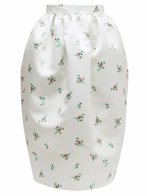 Rochas - Floral-print Duchess-satin Skirt - Womens - Natural 9501