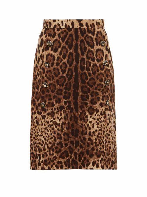 Dolce & Gabbana - Leopard-print Wool-crepe Midi Skirt - Womens - Leopard