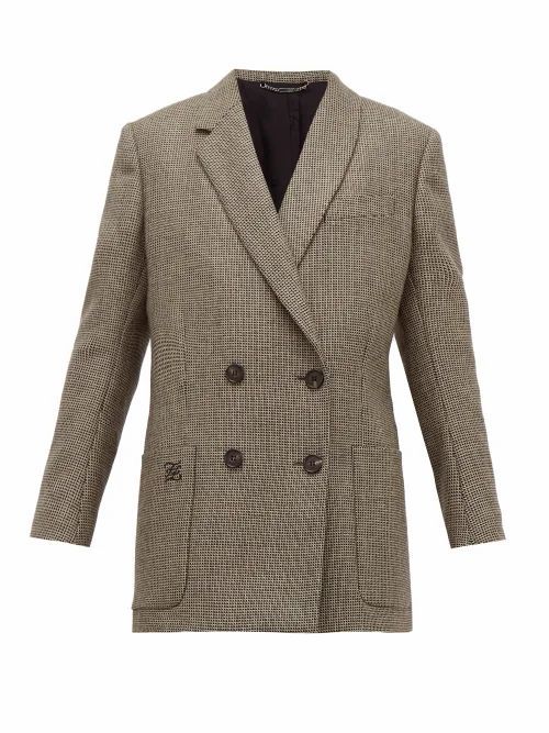 Fendi - Double-breasted Bow-back Houndstooth Wool Jacket - Womens - Grey Multi