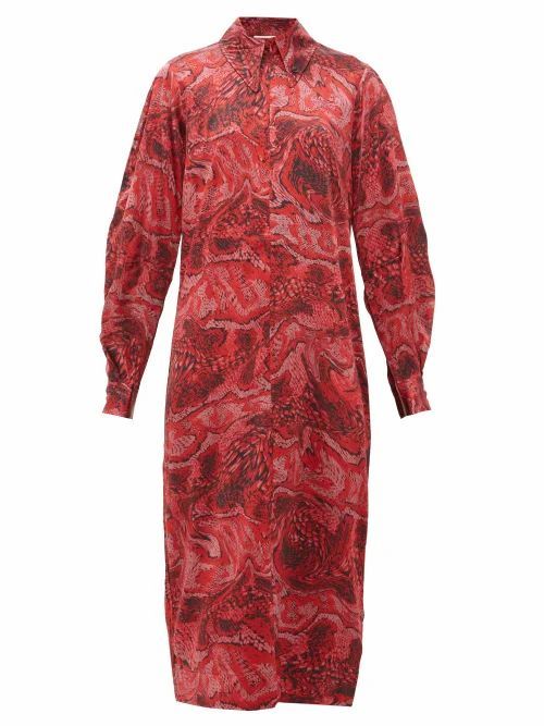 Ganni - Snake-print Silk-blend Satin Midi Dress - Womens - Red Multi