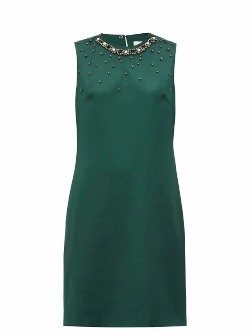 Rivanna Bow-appliqué Satin Dress - Womens - Green Multi
