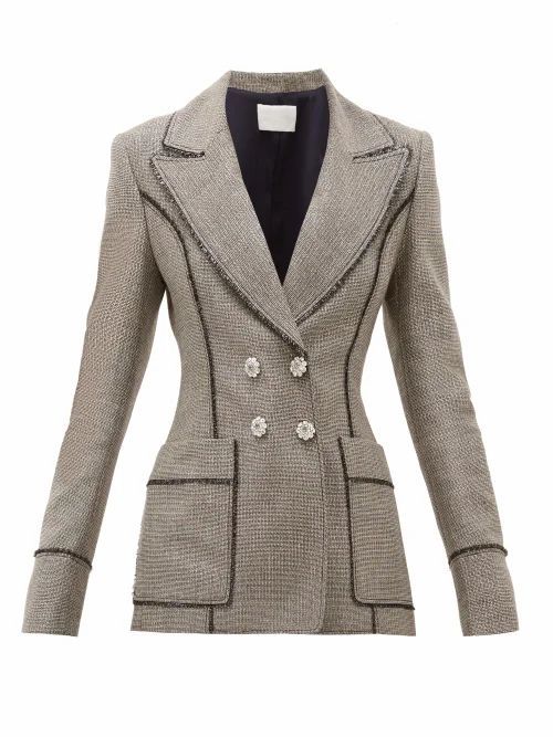 Peter Pilotto - Double-breasted Lamé-tweed Blazer - Womens - Silver Multi