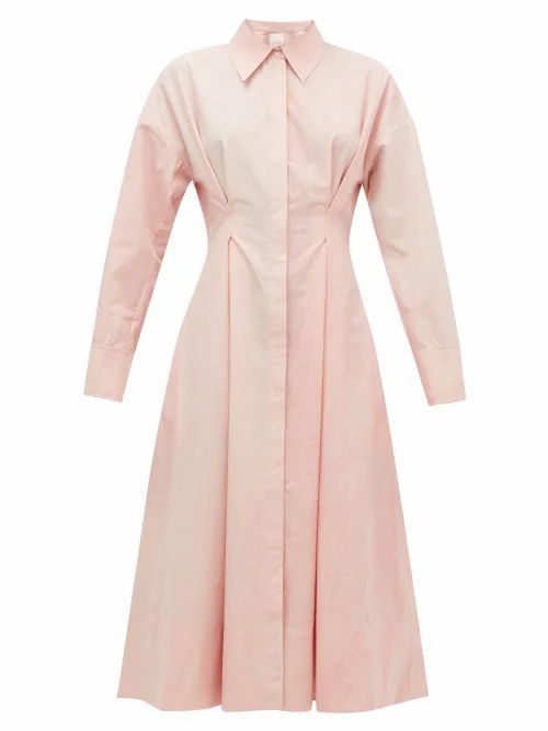 Ssone - Balance Pleated Cotton-poplin Midi Shirt Dress - Womens - Light Pink
