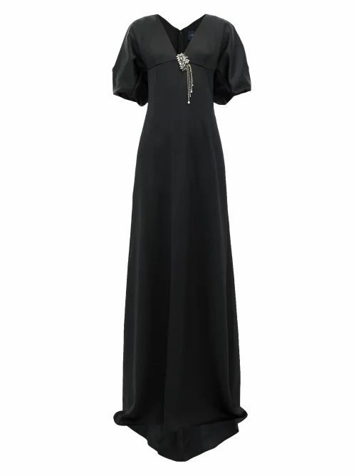 Gilda Crystal-brooch Satin Gown - Womens - Black