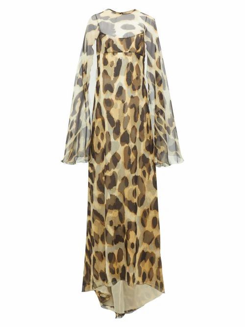 Julie De Libran - Alexia Cape-sleeve Leopard-print Silk Gown - Womens - Animal