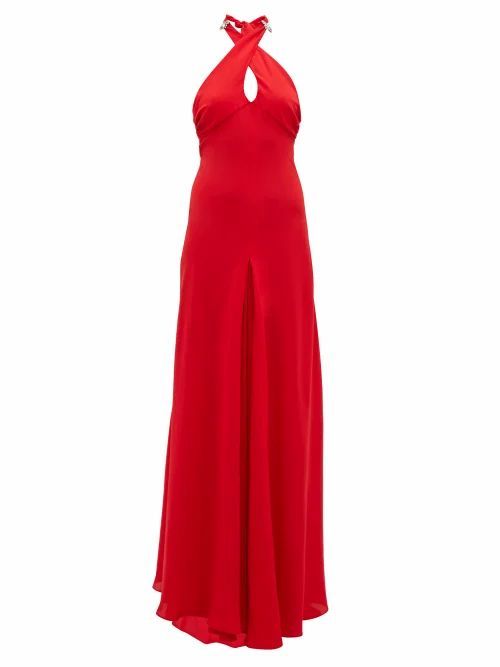 Julia Crossover-halterneck Silk Gown - Womens - Red