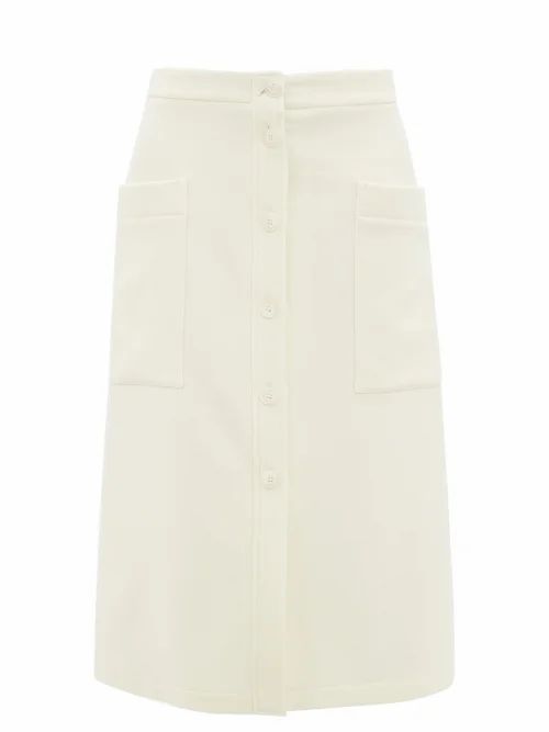 Raey - Button-through A-line Wool-blend Midi Skirt - Womens - Ivory